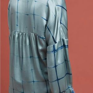 Anthropologie by Duet, silk windowpane pull over blouse.